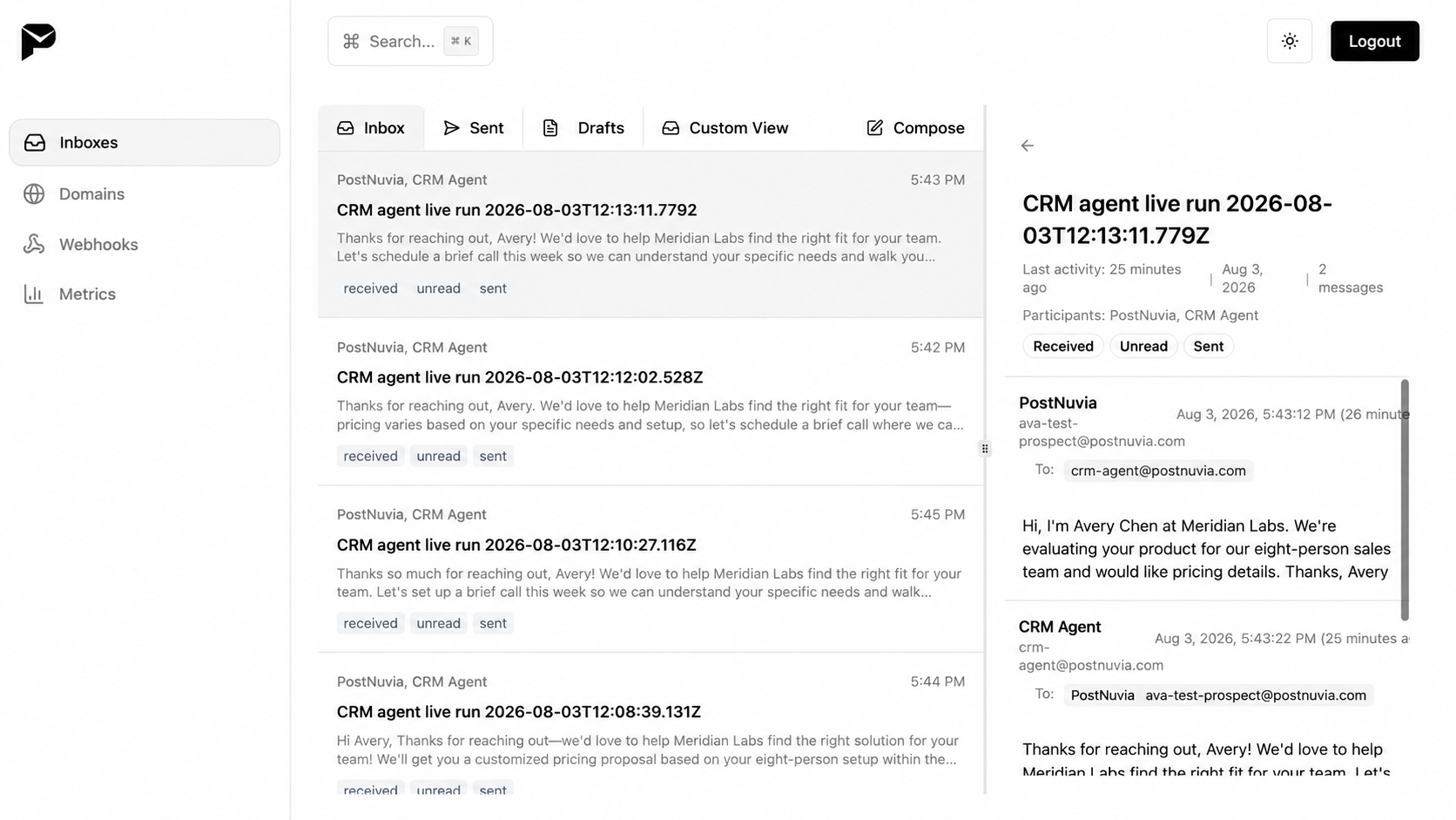 The successful buyer conversation in the PostNuvia dashboard